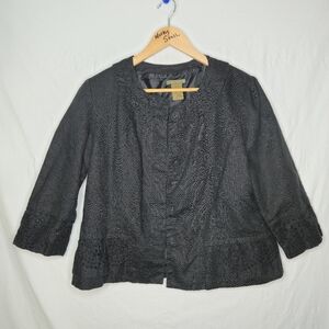 Anne Carson Ladies Black Linen Eyelet Blazer Jacket Size Large
